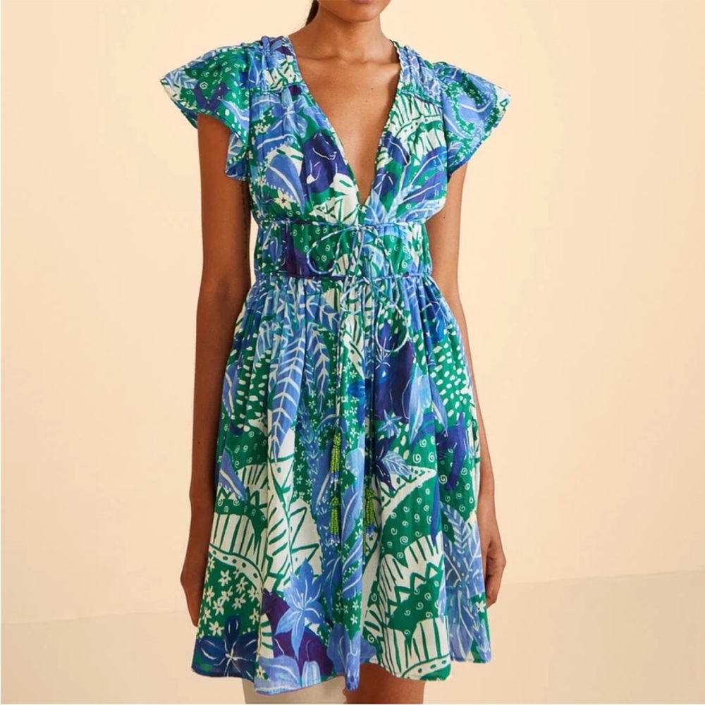 FARM Rio Jungle Panther Blue and Green Mini Dress